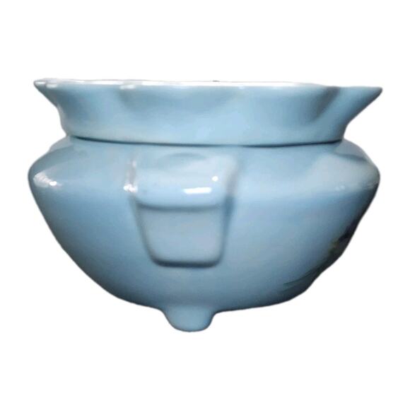 Vintage African Violet Self Watering Planter Blue Ceramic Hand Painted Flowers - Picture 3 of 9